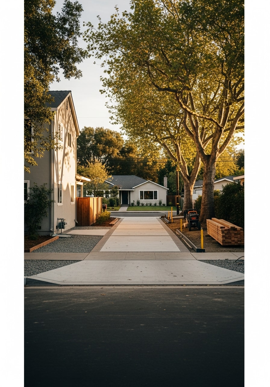 Brentwood neighborhood street with established homes and mature trees lining the road.