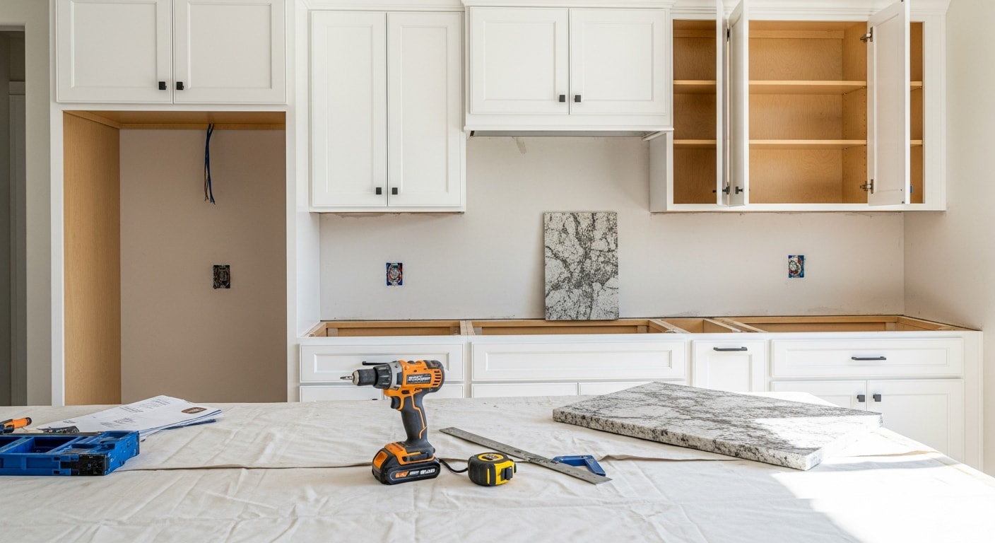 A remodeled kitchen in a Brentwood, CA home featuring updated cabinetry, an open layout, and a large center island. The space was completed by Hubbard Family Construction Inc. serving the 94513 area.